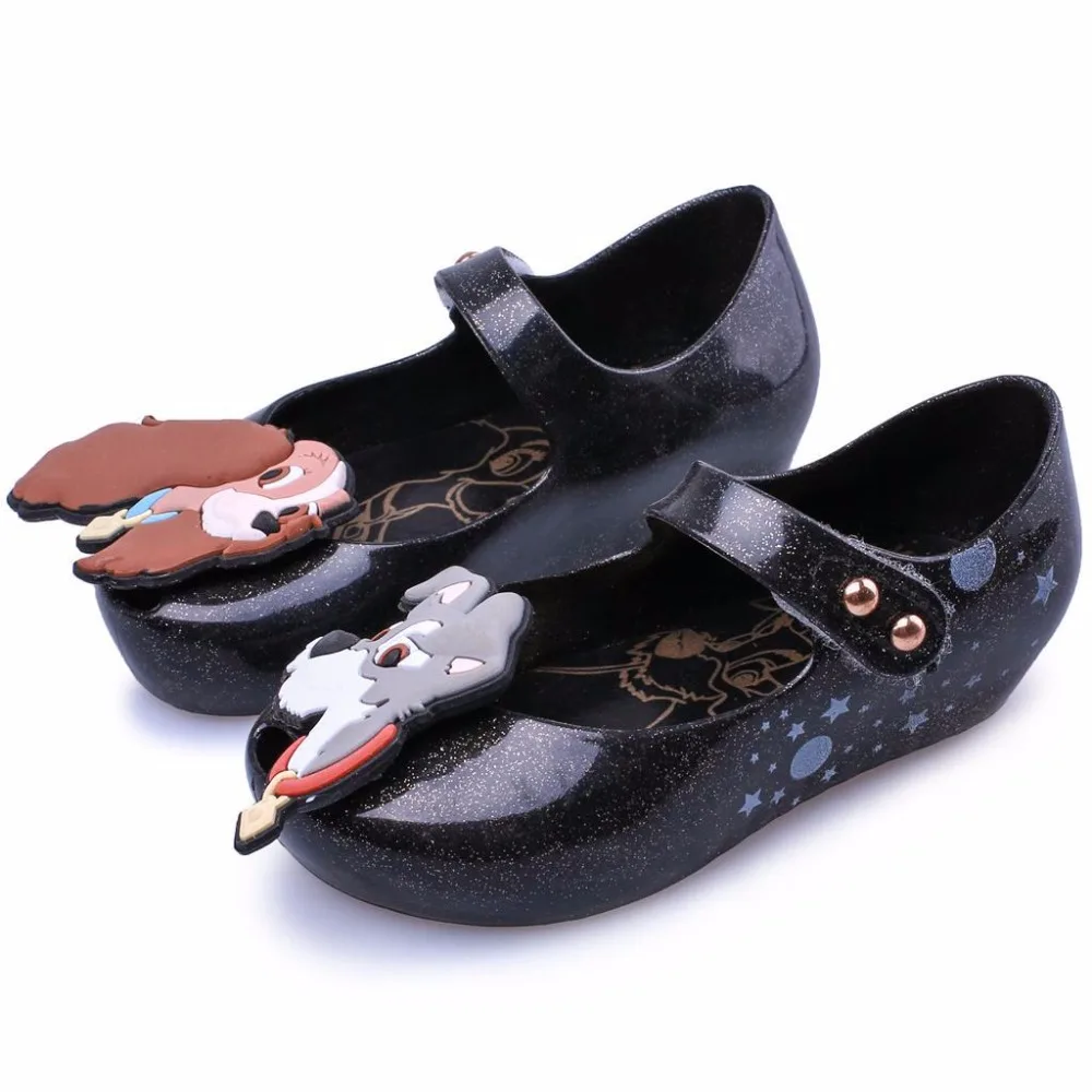 

Melissa 2018 New Summer Beach Shoes Twins Dog New Print Star Moon Lady Tramp Sandals Jelly Fish Mouth Girl Kids Sandal