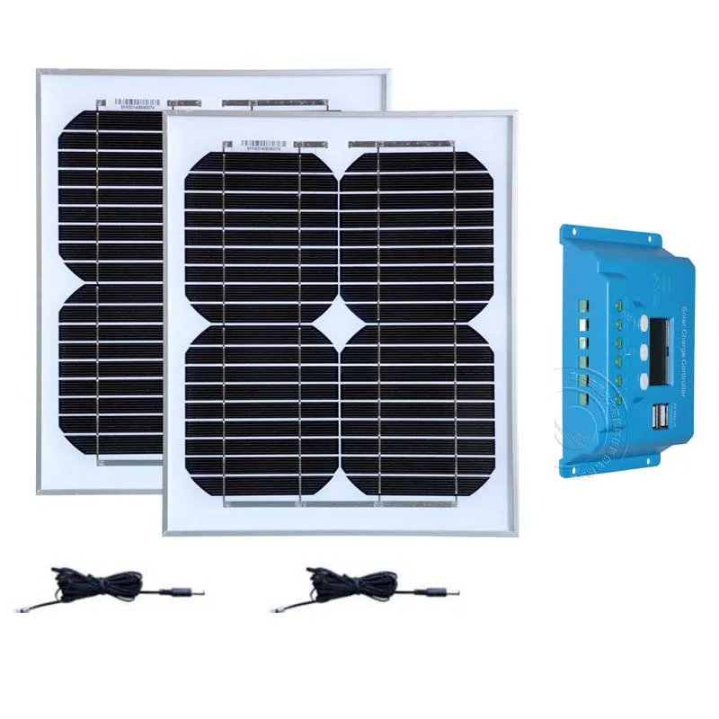 2Pcs  10W 12v Solar Panel Monocrystalline Solar Charge Controller 12v/24v 10A Solar Home System Camping Caravan Car Motorhome  
