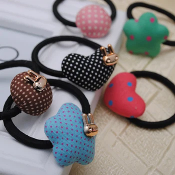 

8pieces/lot polka dot fabric covered button hair elastics baby girl rubber band hair ties kids ponytail holder children headwear