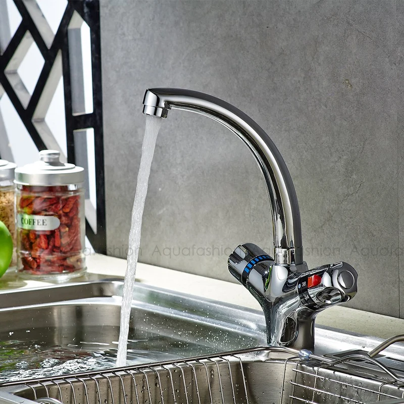  Thermostatic Faucet Kitchen Mixer Tap Flexible Swivel Spout Kitchen Faucets Hot and Cold Thermostat - 32838297926