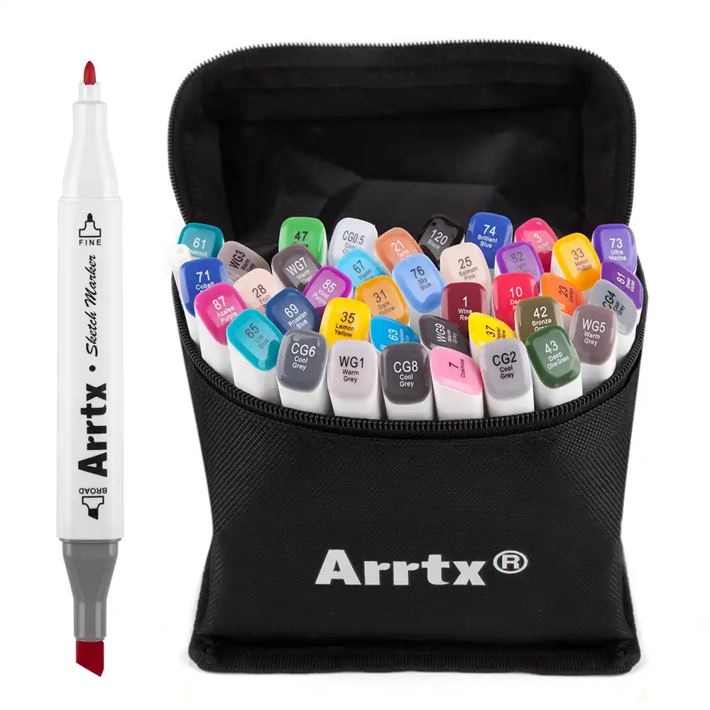 manga Marcadores permanente bullet/&cincel doble punta art marker con caja portátil niños colorear Lettering para Anime ilustración Arrtx ALP Rotuladores de alcohol 40 Pastel Colores dibujo