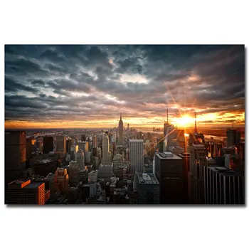 

NICOLESHENTING Sunset - New York City Night Art Silk Fabric Poster Print 12x18 24x36 inch Cityscape Wall Picture Home Room Decor