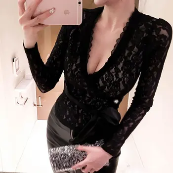 

Korean Sale Real Vadim Zanzea Women Shirts Sexy V-neck One-piece Waist Bandage Lace Bottoming Shirt Blusas Mujer De Moda 2018