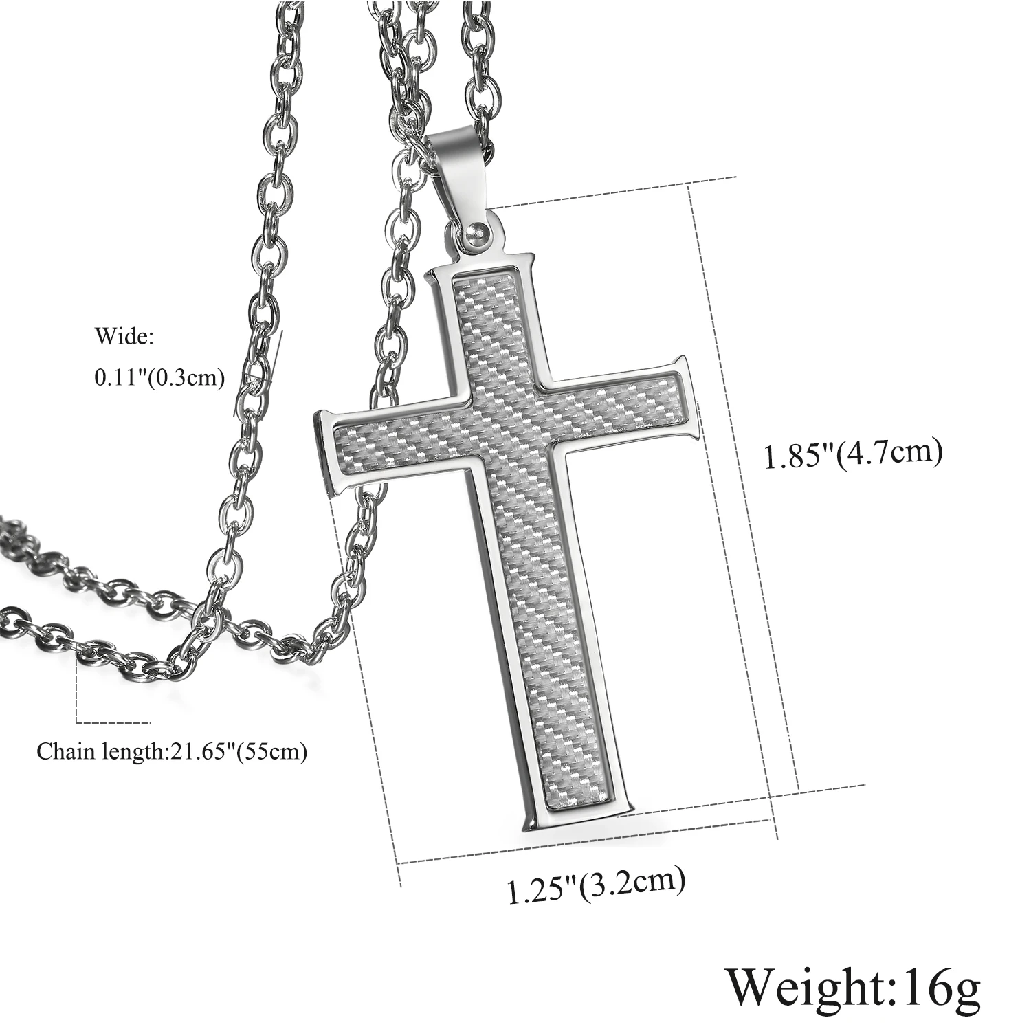 HTB1V1t4gH1YBuNjSszhq6AUsFXaU BONISKISS Carbon Fiber Stainless Steel Men's Cross Necklace 21.5 Inch