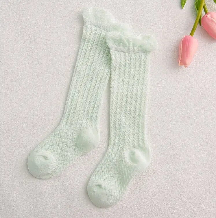 Хлопковые сетчатые Дышащие носки для малышей от 0 до 24 месяцев носки до колена для новорожденных девочек летние носки для маленьких девочек - Цвет: Kids Socks Green