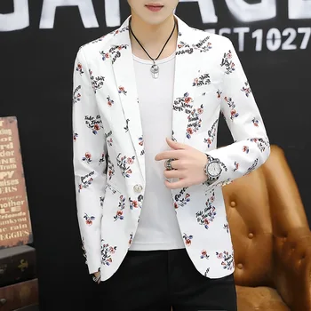 

2020 men's floral personality hot stamping suit suit cool fashion youth suit
