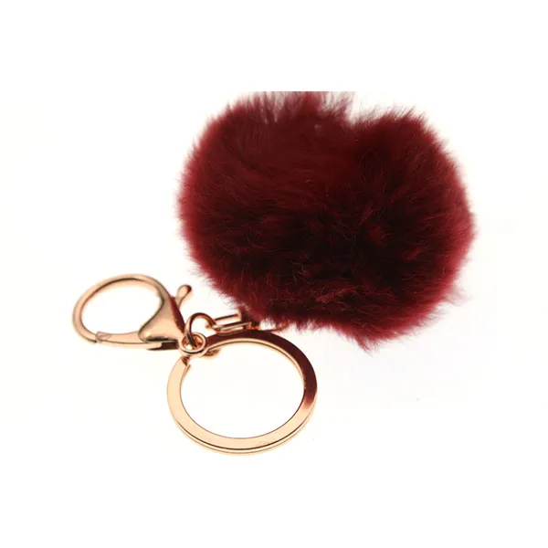 6-8cm 16 Colors Fluffy Rabbit Fur Ball Key Chain Cute Cream Black Pompom Artificial Rabbit Fur Keychain Women Car Bag Key Ring wine red
