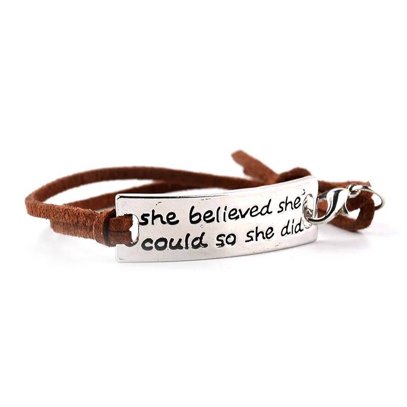 Inspirational Bracelet She Believed Could So Did Handmade Inspirational Bracelet She Believed Could So Did Handmade Adjule Brown Leather Bracelets Jewelry For Women In Bangles From