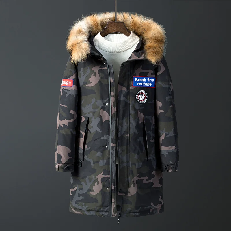 

2019 New Fashion Fur Collar Winter Down Jacket Men Warm Men Coat Casual Long Parka Long Thicken Camouflage Coat Men for Winter