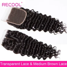 Recool Бразильские глубокие волнистые волосы HD прозрачное кружево Закрытие 4x4 дюймов /средняя часть Remy человеческие волосы швейцарские кружева верхнее закрытие