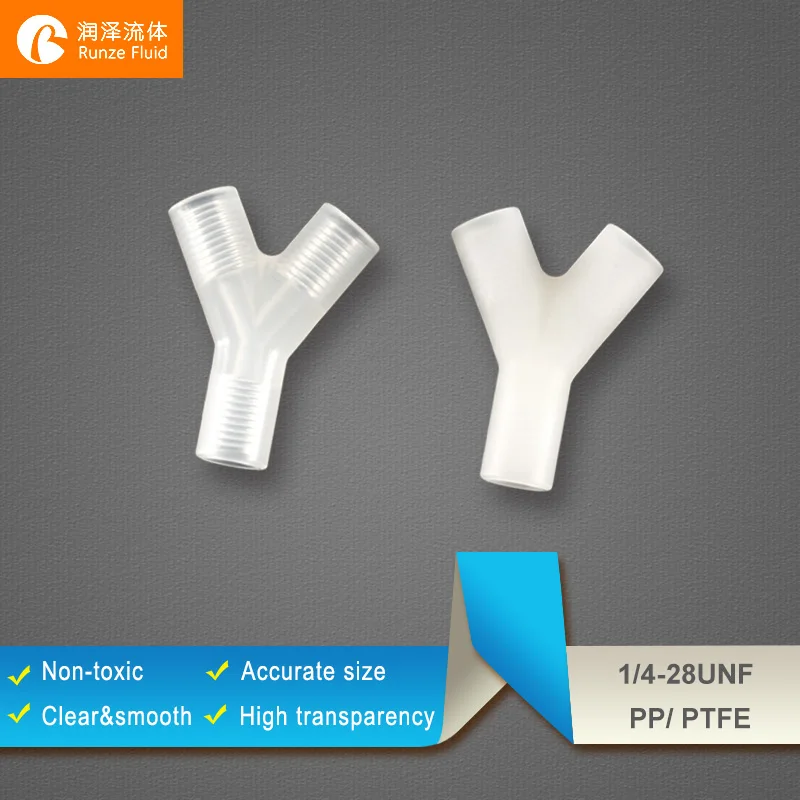 PTFE Plastic Y Connector Anti Corrosive for PTFE Tubingin Pipe