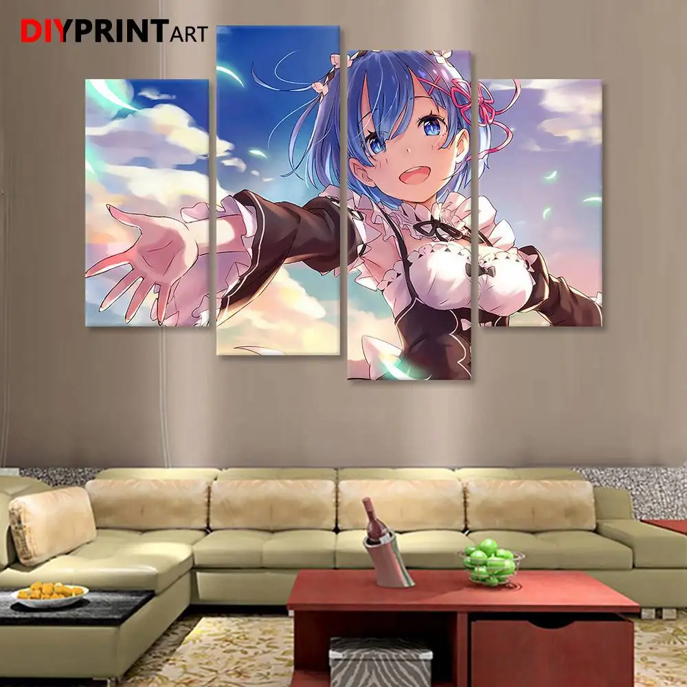Картина на холсте Rem 4 шт./компл. аниме постер Re ZERO настенные украшения для