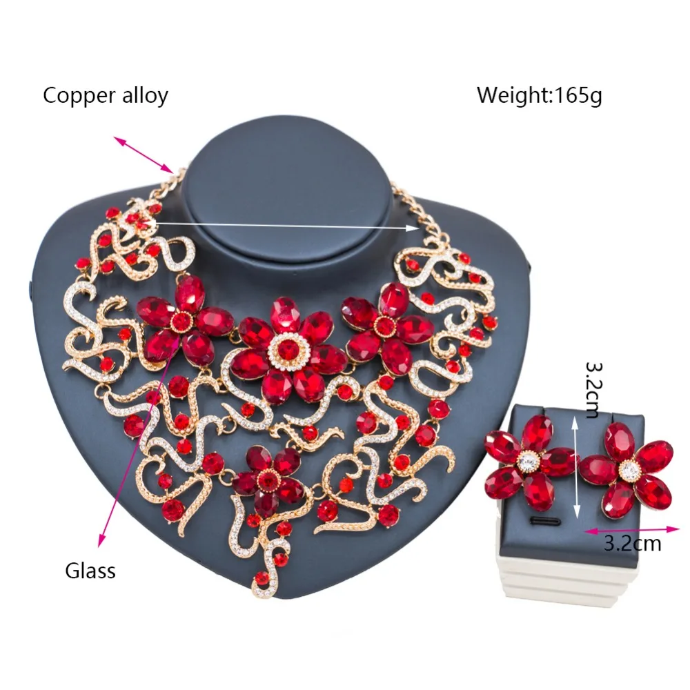 LAN дворец новое поступление красочное ожерелье ювелирный набор золотого цвета ожерелье и серьги для свадьбы
