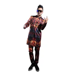 La MaxPa 2017 новая мужская певица одежда сценический костюм Мужская певица DJ DS ночной клуб бар оранжевая одежда тонкий мужской костюм для