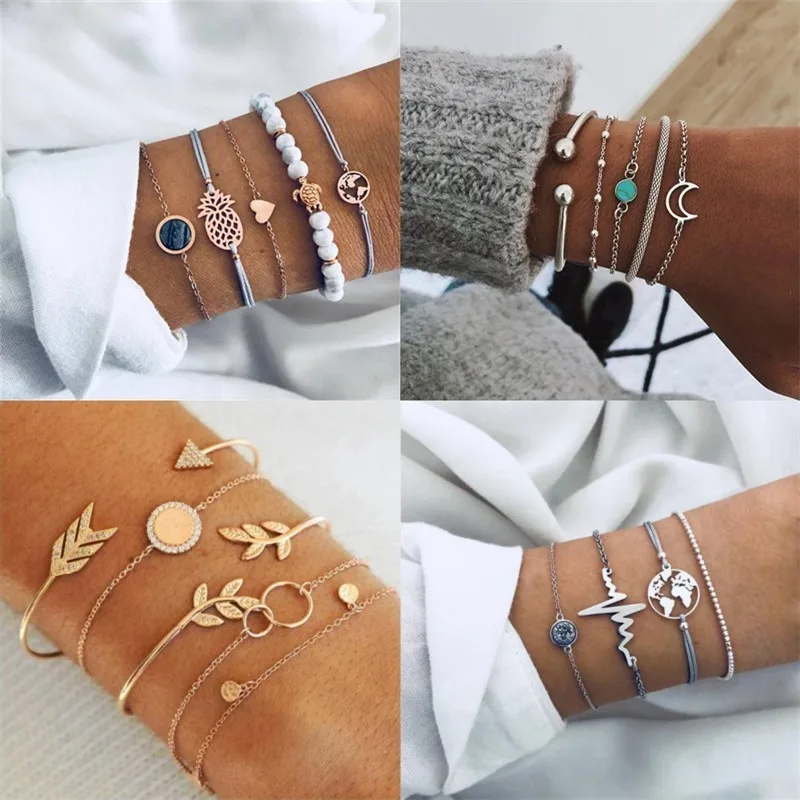 

Bohemia Multi-layer Adjustable Charm Bracelet Women Personality Geometric Gold Chain Bracelet Sets For Women Fashion Jewelry