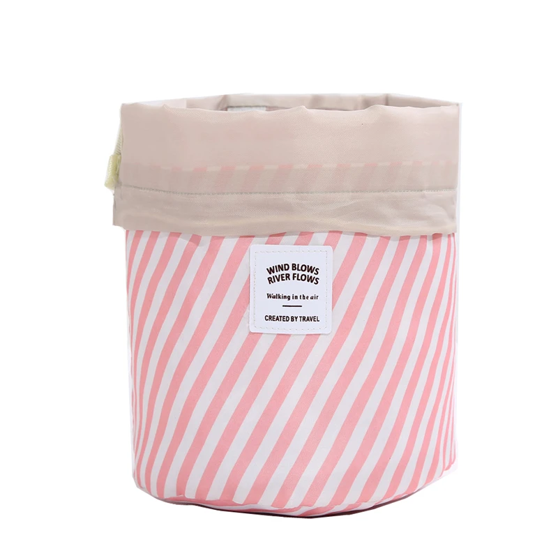 

2019 New Round stripe women makeup bag travel make up organizer Cosmetic bag female drawstring storage toiletry kit case