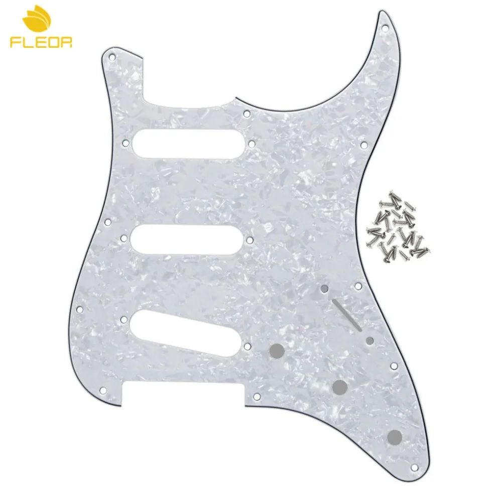

FLEOR White Pearl 11 Holes SSS Strat Guitar Pickguard Pick Guard Scratch Plate 4Ply & Screws for Guitar Accessories Parts