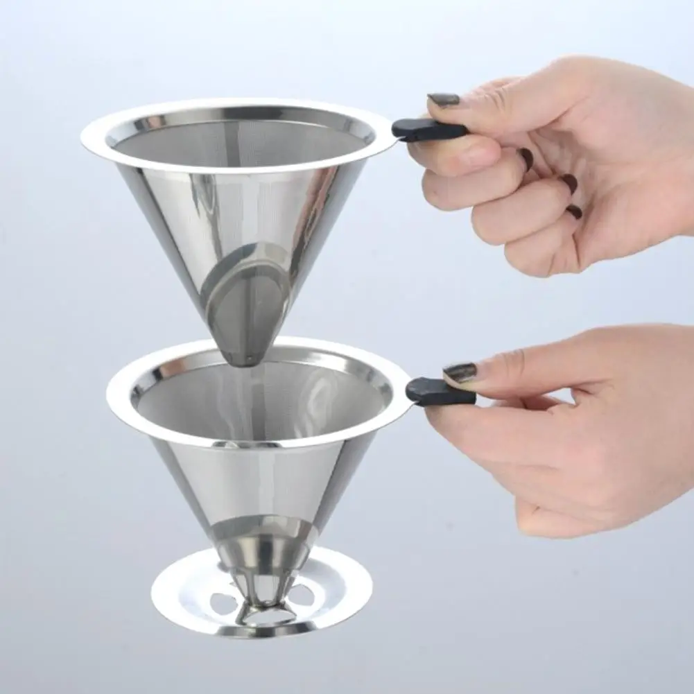 

New Arrival Reusable Double Stainless Steel Mesh Drip Coffee Filter Cone Cup Brewer Tool with Base