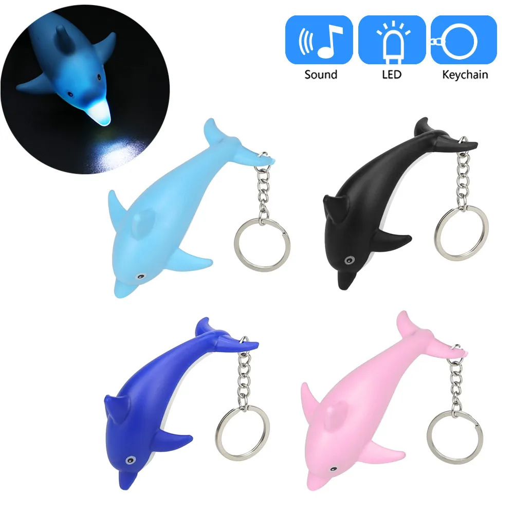 

NEW Mini Flashlight Toy Keychain Led Light Portable Dolphin Glowing Sound Flashlight Keychain Gift _Z218