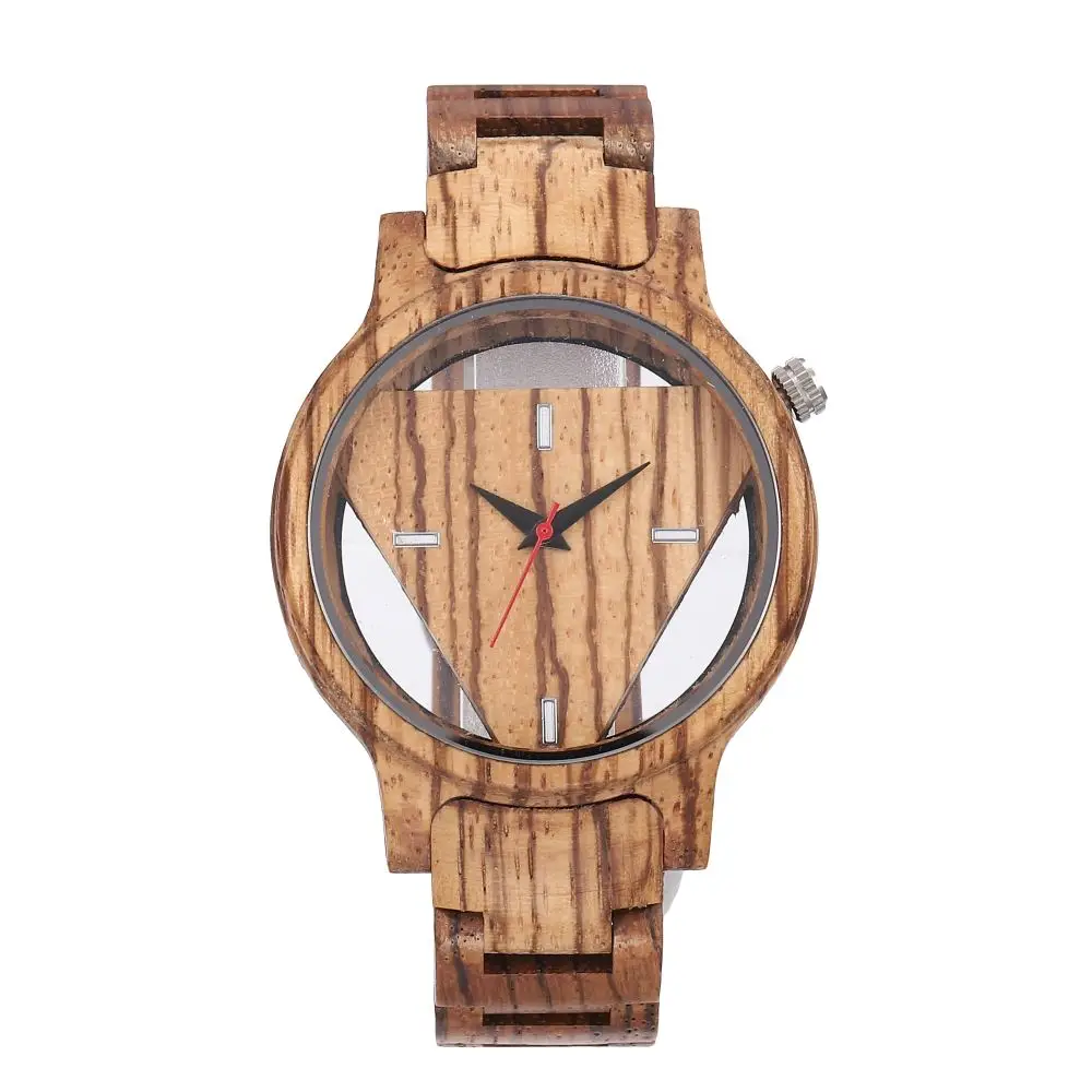 

New Brand luxury Wood Watch Fashion Triangle Hollow Dial Men's Wooden Strap Quartz Analog Wristwatch gift erkek kol saati Miyota