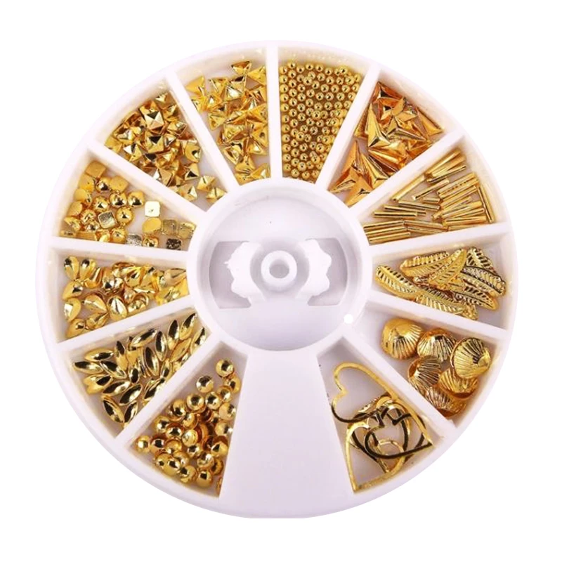 

Gold Metal Beads 3D Nails Art Rivet Accessories Manicure Beauty Tools Studs/Bead/Square Rivets DIY Nail Stickers Charms 1Wheel