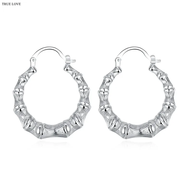 E139 Hot Silver Bamboo Hoop Earrings Street Style Fashion Jewelry E139 Hot Silver Bamboo Hoop Earrings Street Style Fashion Jewelry For Woman Good Quality Factory Outlet Free Shipping In From