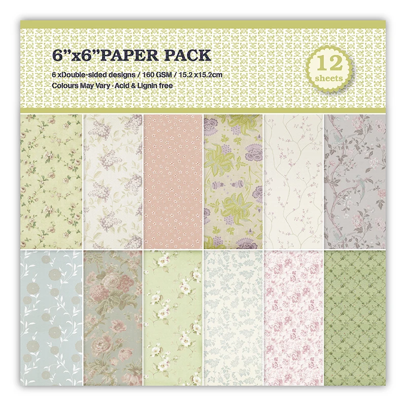 

New 6" Double-side Retro European flower background paper pads patterns 12 sheets,DIY Craft Scrapbooking Paper Pack