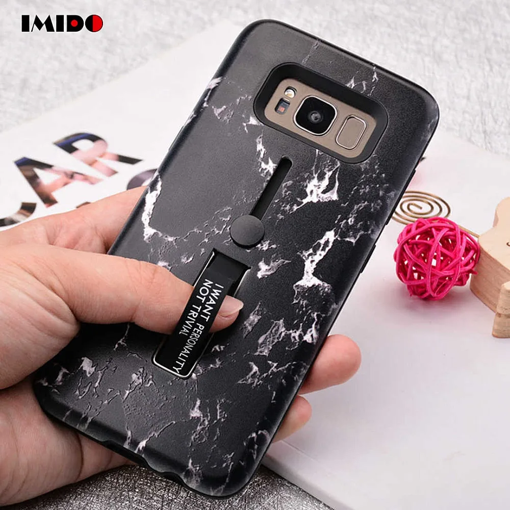 

IMIDO Hide Ring Stand Holder Phone Case For Samsung Galaxy S9 S8 Plus Marble Silicon TPU Mount Back Cover For Galaxy Note9 Coque
