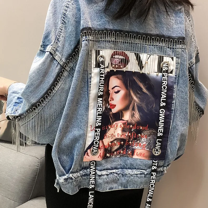 Новинка Весна 2019 Женская тяжелая джинсовая короткая куртка из потертого