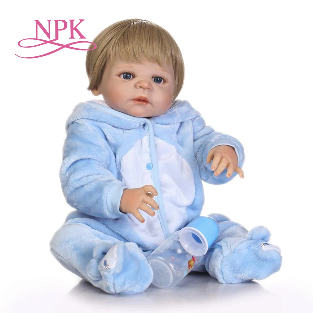 NPK 57 см полная силиконовая sumilation новорожденный мальчик с черными приклеенными