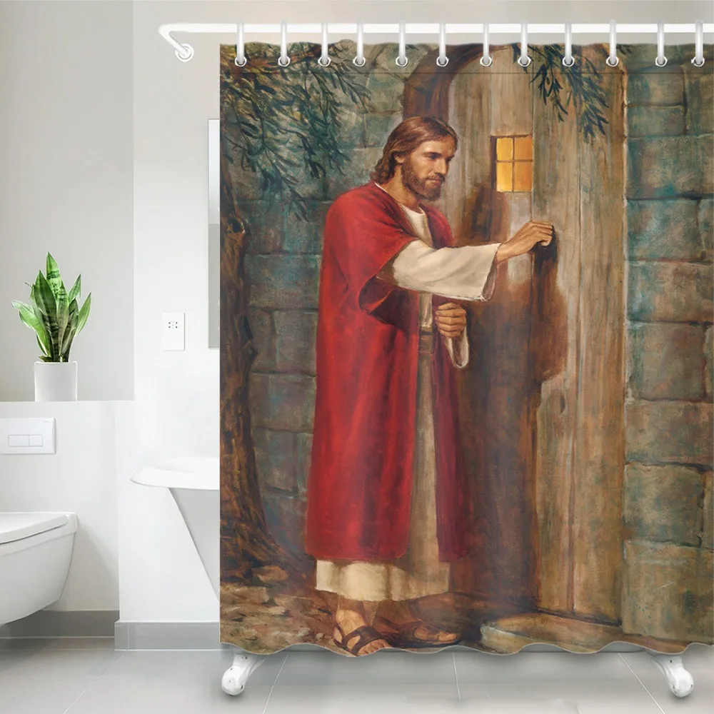 

LB Jesus Christ Shower Curtain Bible Stories Extra Long Bathroom Waterproof Mildew Resistant Polyester Fabric For Bathtub Decor