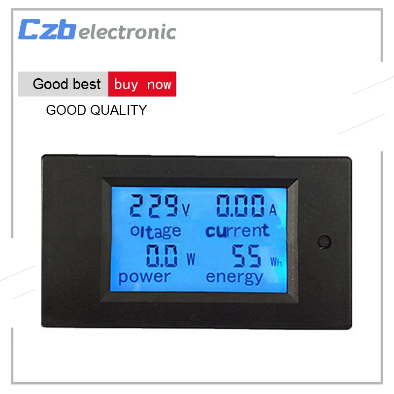 20A AC Digital LCD Panel Power Meter Monitor Power Energy Ammeter Voltmeter Blue Backlight Dual Measuring 80-260V  4