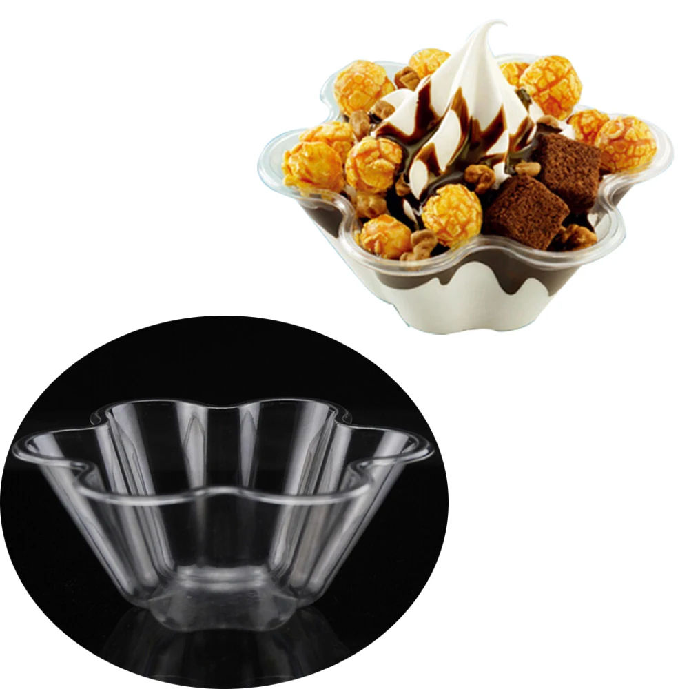 25pcs/lot 5"disposable Hard Plastic Ice Cream Bowl Dishes Flower Shape
