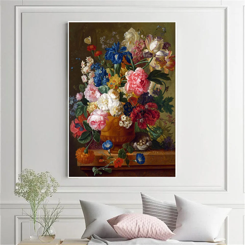 European Classic Colorful Flower Oil Painting Print on Canvas Wall Art