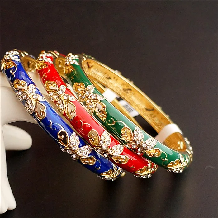 

Pierced Chinese Enamel filigree butterfly Bangle Women Cloisonne Rhinestone Bangles High Quality Fashion Ethnic Jewelry Gift