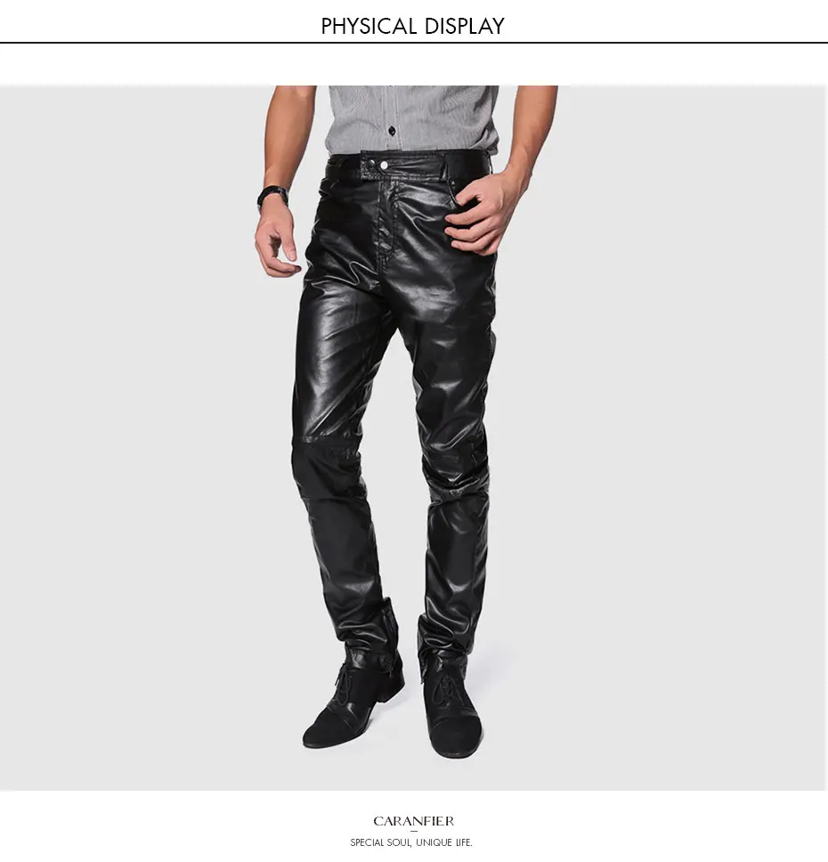 CARANFIER бренд 2019 новые мужские кожаные брюки эластичные с высокой талией легкие повседневные брюки из искусственной кожи тонкий моторчик