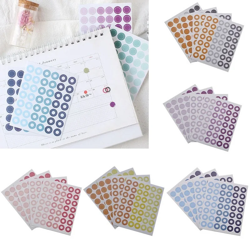 

4Sheet Round Dot Washi Label Self Adhesive Sticker Student Stationery Notebook Planner Calendar Sticker Office School Supplies 8