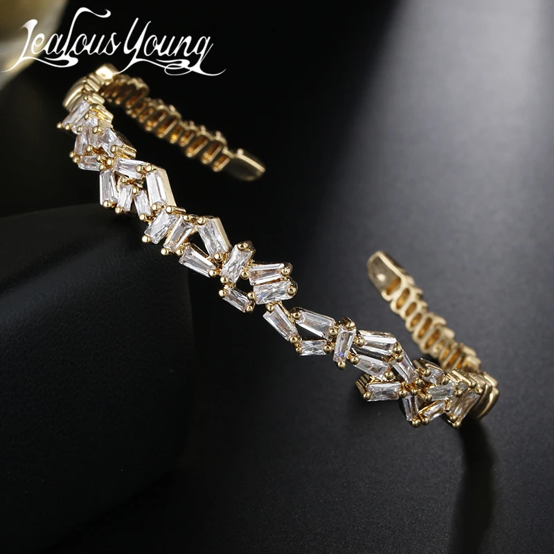 Luxury AAA+ Zircon Bangles Rose Gold Color Bangle Best Feiend Gift Bracelets For Women Baguette &amp AB118 | Украшения и