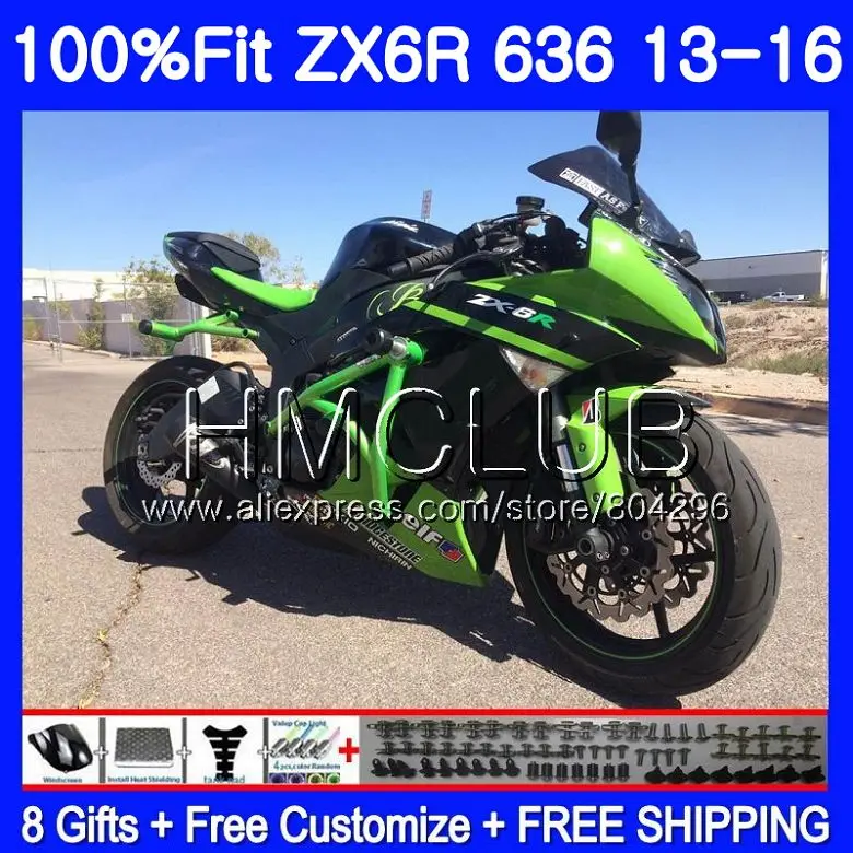 

Injection For KAWASAKI NINJA ZX 6R ZX-636 ZX6R 13 14 15 16 14HM.13 ZX 636 600CC Factory green ZX-6R 2013 2014 2015 2016 Fairing