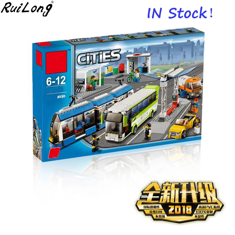 

New City Serices Public Transport Station Set Compatible Legoingly City 8404 Toys Building Bricks Blocks Bus Train Car Christmas