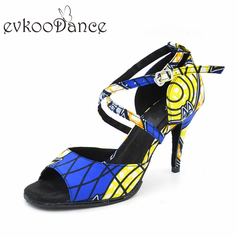 

Professional Zapatos De Baile High Heel 8.5cm Dance Shoes Size US 4-12 Blue Pattern Women Latino Dancing Shoes NL176