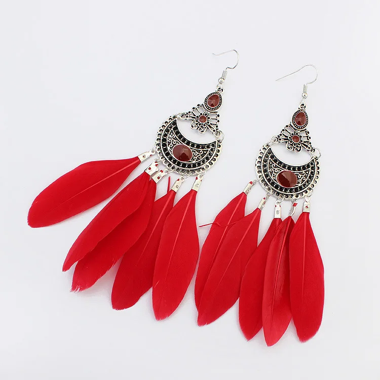 Europe Water droplets Earrings Tassel earrings Ethnic style long earrings Feather jewelry Feather Gift EH032 Dropshipping