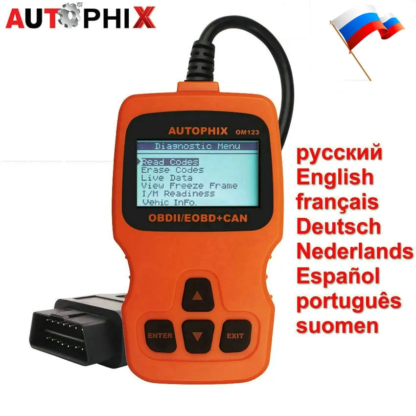 Prix pour AUTOPHIX OM123 OBD ii Code Reader Gaz Diesel Analyseur OBD2 Auto Diagnostic Scanner en Russe Voiture Automobile Outil D'analyse PK ELM327 Prix pour AUTOPHIX OM123 OBD ii Code Reader Gaz Diesel Analyseur OBD2 Auto Diagnostic Scanner en Russe Voiture Automobile Outil D'analyse PK ELM327