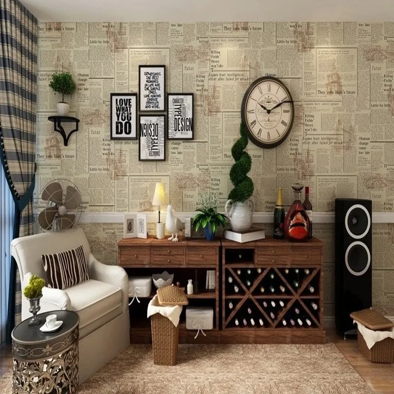 

Free Shipping American Retro Old Newspaper PVC Works Wallpaper Nostalgic English Letter Bar Cafe Features Wallpaper