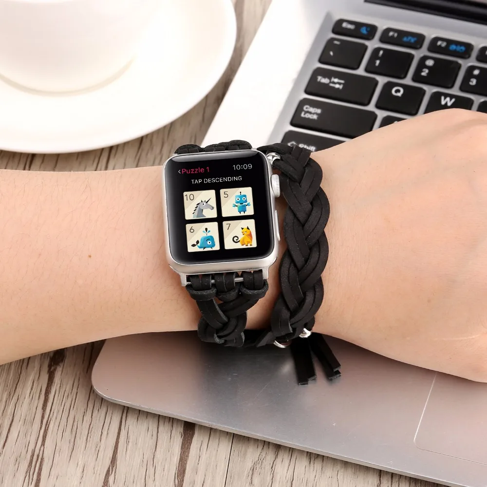 Плетеный кожаный ремешок для часов с адаптером для Apple Watch 42 мм 38 мм регулируемый ремешок для iWatch серии 1 2 3 полосы
