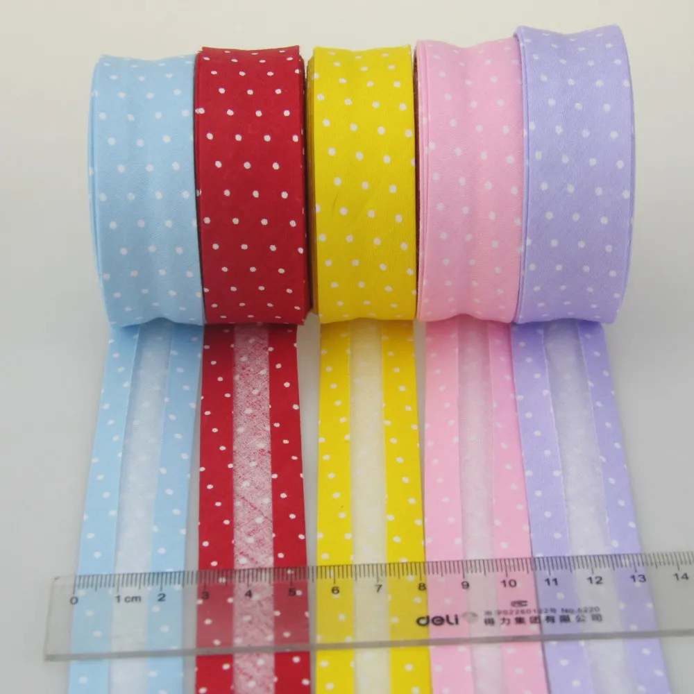 Cotton Bias Tape 20mm(3/4") Width Grids Dots Printing Single Fold For Table Cloth Garment Quilt Craft Sewing