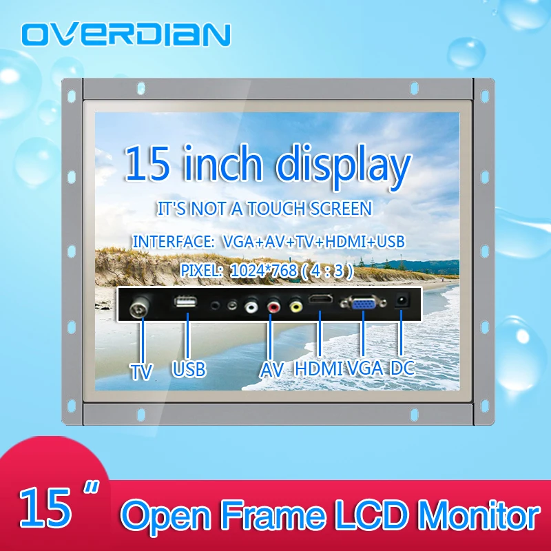 

15Inch Industrial Control Lcd Monitor VGA/HDMI/AV/TV/USB Interface White Open Frame Non-Touch Screen Metal Shell 1024*768