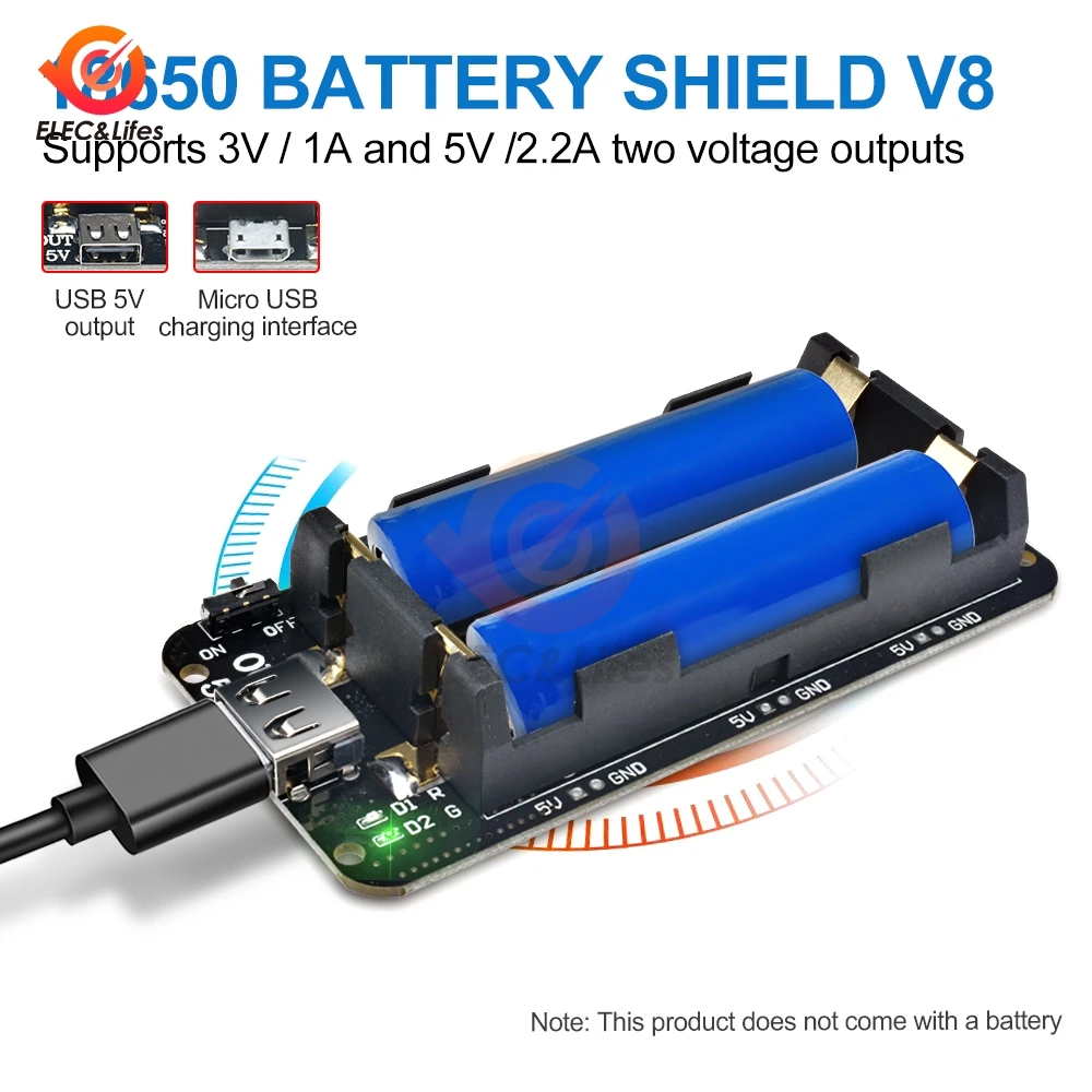 

5V/3A 3V/1A Dual 18650 Lithium Battery Shield V8 Mobile Power Expansion Board Micro USB Charger For Arduino ESP32 ESP-32 ESP8266