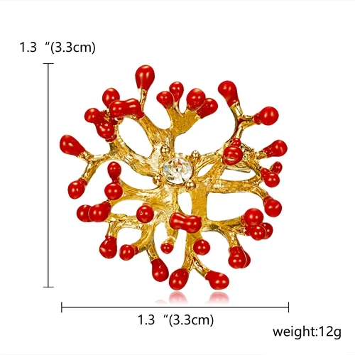 RINHOO растения Цветок Броши для женщин бижутерия ромашка лист Красный цветок корсаж модные свадебные ювелирные кристаллы брошь на воротник - Окраска металла: Gold