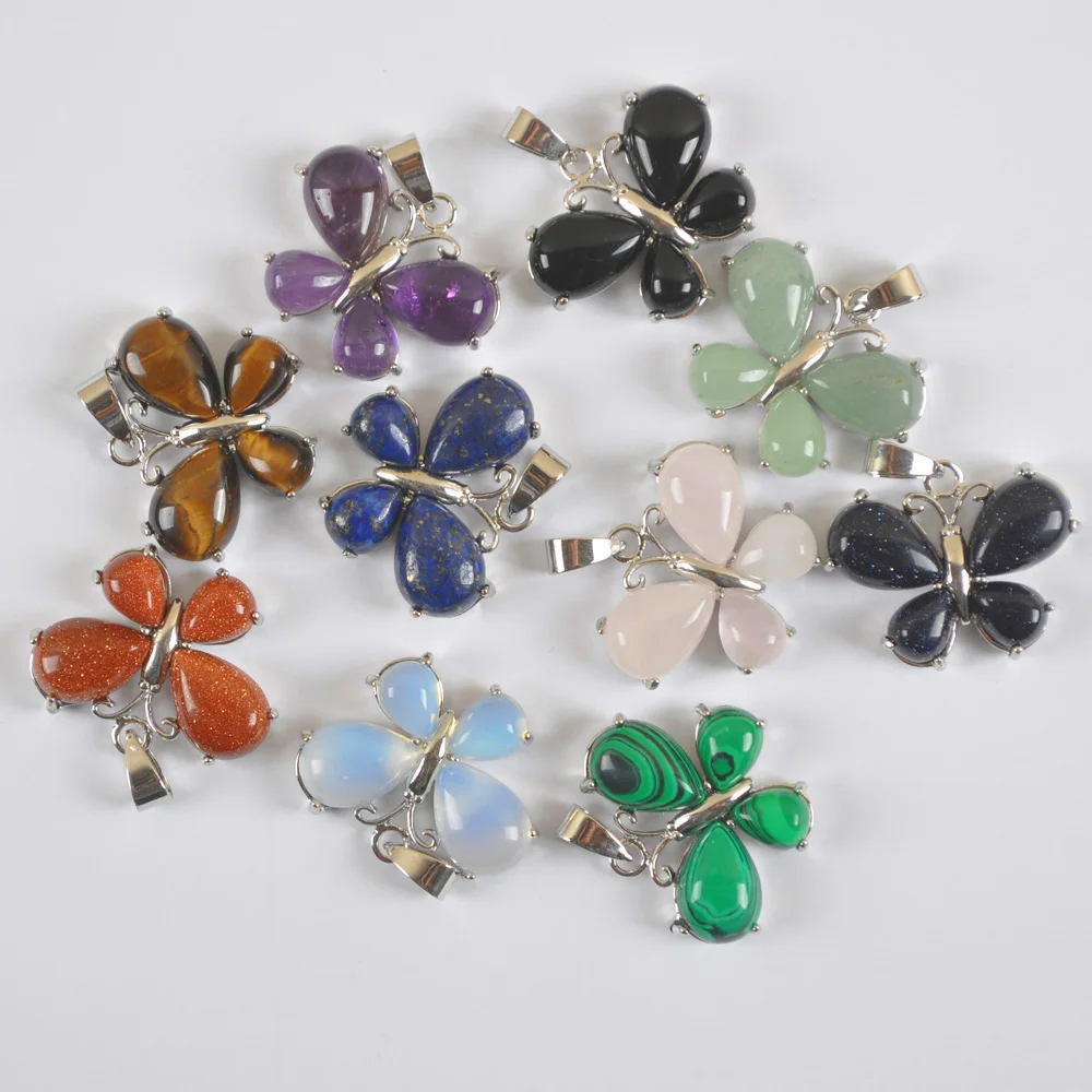 

Natural Aventurine/Crystal/Carnelian/Sandstone/Opal/Malachite Stone GEM Pendant Butterfly Animal Jewelry 1PCS S3034-S3043